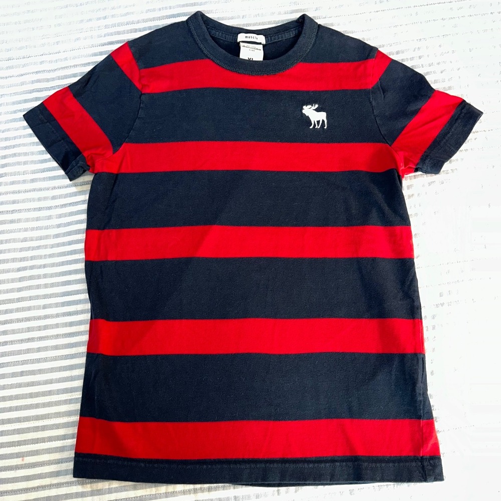 Abercrombie Kids Boys XL Muscle Fit Striped T-Shirt Logo Short Slv